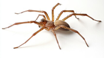 A close-up of a spider with its web visible against a white background, highlighting the spider's legs and the intricate patterns of the web.