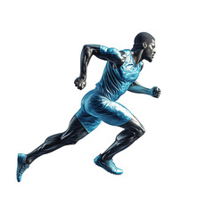 Ultra HD PNG image of a man in blue tank running very fast pose having speed effects on transparent background