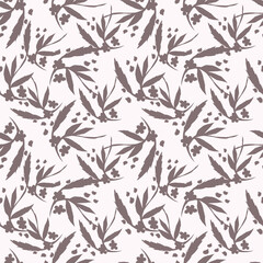 Seamless pattern with flowers and leaves. Vector graphics.