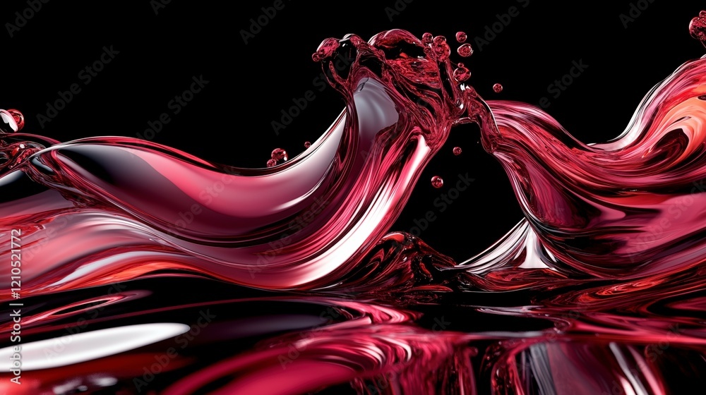 Poster a splash of red wine is splashing out of a glass. the splash is very large and the wine is very red.