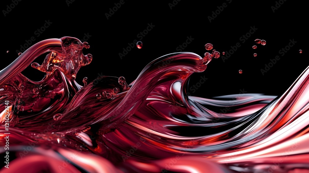 Aufkleber A splash of red wine on a black background. The splash is in the middle of the image and is surrounded by a dark background. The splash is large and bold, creating a sense of movement. AI generated.