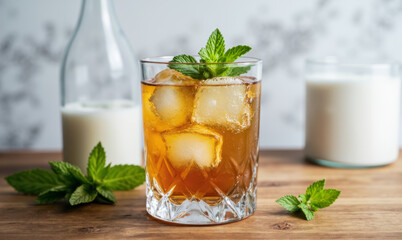 Fototapeta premium Mint Julep with Bourbon, Mint, Sugar, and Water