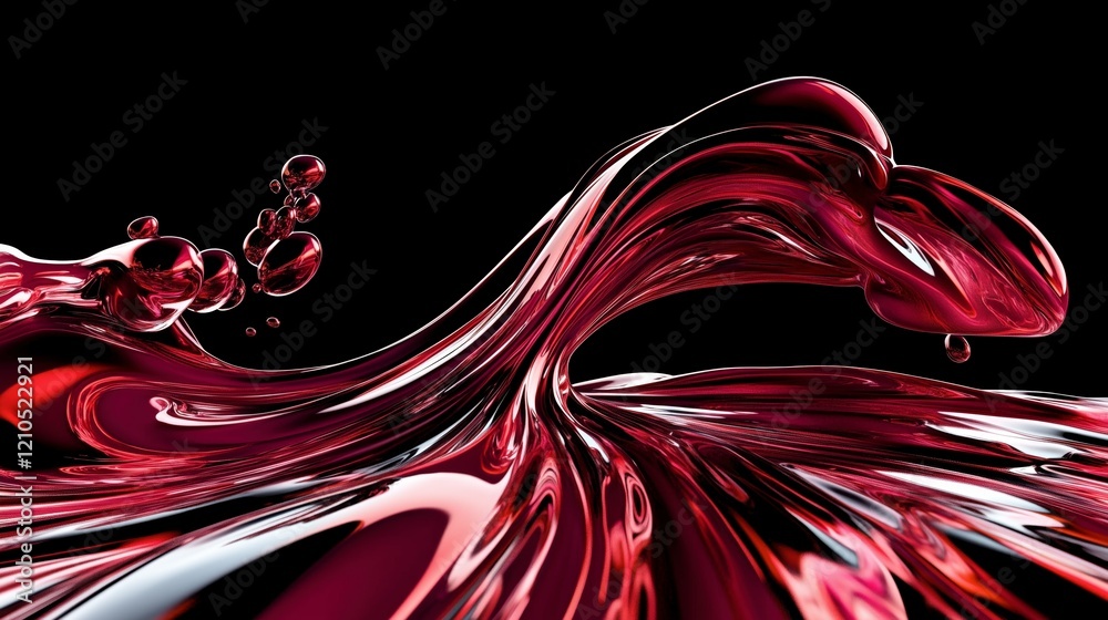 Poster a splash of red liquid with bubbles floating in the air. the image has a dreamy, surreal quality to 