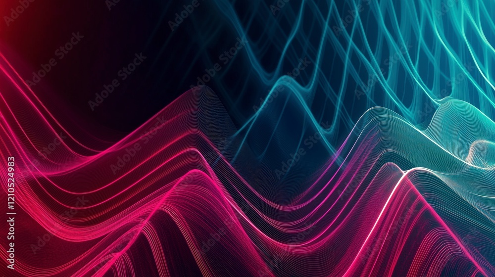 Poster a colorful wave pattern with a purple and blue background. the image has a futuristic and abstract f