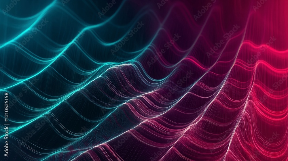 Poster A colorful wave pattern with a blue and red hue. The image is abstract and has a futuristic feel to it. AI generated.