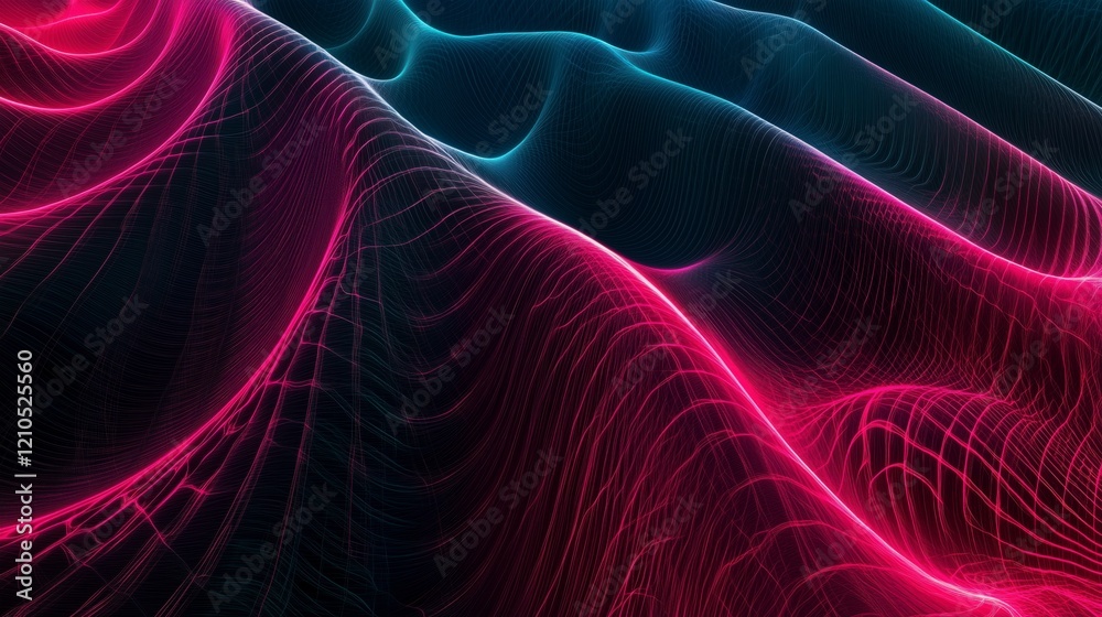 Poster a colorful, abstract image of a wave with a pink and blue hue. the image has a futuristic and otherw