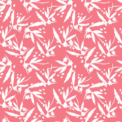 Seamless watercolor floral pattern - pink blush flowers elements, green leaves and pasly branches on dark black
