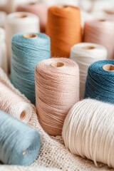Crafting dreams with vintage cross-stitch threads in hues of soft pastels and earthy tones for creative projects