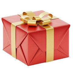 3D Red Gift Box with Golden Ribbon Cutout