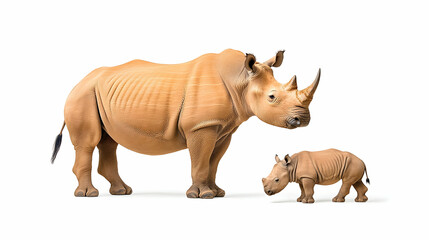 Obraz premium Adult and baby rhino, African savanna background, wildlife conservation