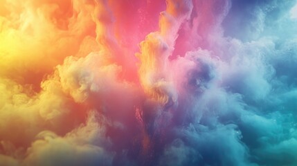 Fototapeta premium A dynamic image of rainbow-colored smoke plumes emerging from a single source, with each color blending seamlessly into the next, creating a captivating effect.