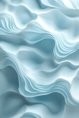Fototapeta premium Abstract design showcases flowing, curved wave patterns in a soft light blue gradient, creating a calming atmosphere. Ample blank space invites text overlay for versatile use