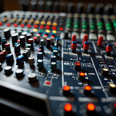 Fototapeta premium Closeup of sound mixer with buttons