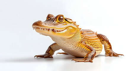 Obraz premium Baby Alligator Studio Shot, White Background, Reptile Portrait, Wildlife Photography, Ideal for educational material