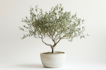 Sansevieria plant in a modern flower pot stands on a gray table on a white background. Home plant Sansevieria trifa. Home Gardening concept. Selective focus