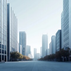 Obraz premium QSiul2qixsug A landing page image for Modern apartment complex, city skyline, sunny day, contemporary architecture