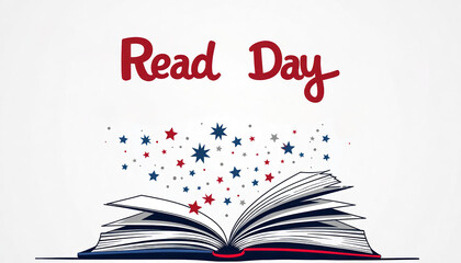 Festive banner for National Read Across America Day featuring an open book with stars and stripes, celebrating literacy and education.