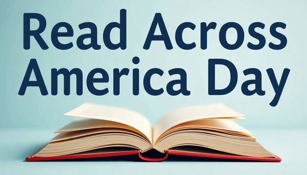 Creative banner for National Read Across America Day featuring an open book with colorful stars and stripes, celebrating literacy and education.