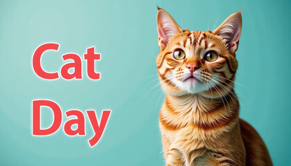 Whimsical illustration for National Cat Day in Russia with a playful kitty in a happy indoor setting, perfect for celebrations.