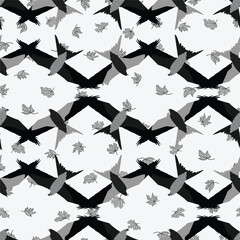 Bird seamless pattern. Background with cute hand drawn bird doodles. Black on white vector . Vector illustration