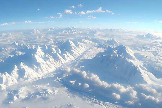 Aerial view of snow-capped mountains and glaciers. - Powered by Adobe