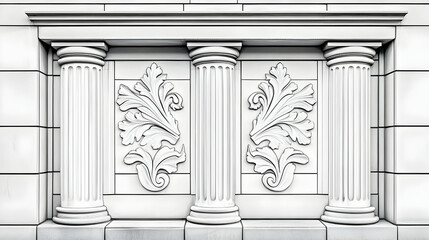Obraz premium Classical columns and acanthus leaf carvings on a building facade; architectural detail for design inspiration