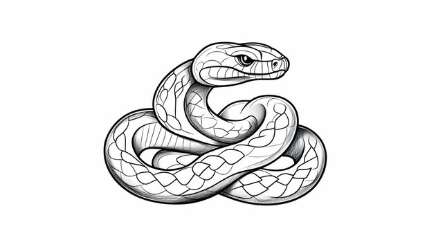 Coiled snake illustration, wildlife drawing, white background, tattoo design