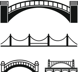 Bridge Icons Set black silhouettes. Urban industrial architecture constructions. Different bridges vector icons Illustration