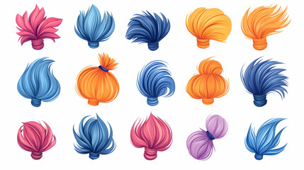 Colorful cartoon hair styles collection for animation or game design