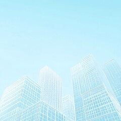 Fototapeta premium A light and airy background featuring urban building thick outlined in glowing white against a soft sky-blue backdrop