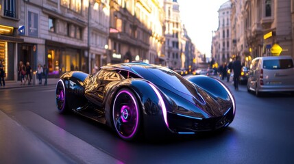 Fototapeta premium a futuristic car is driving down the street