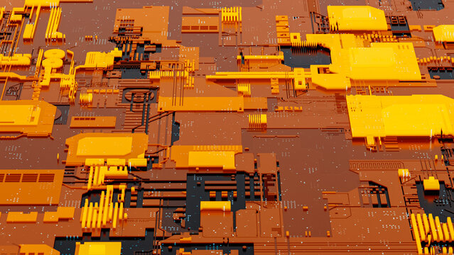 Abstract technological circuit design with orange and black colors