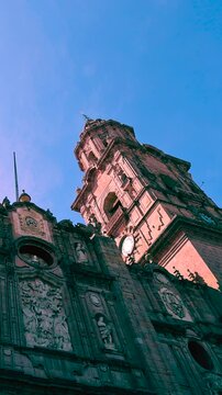 Mexico, Michoacan, famous scenic Morelia Cathedral located on Plaza de Armas in Morelia historic city center