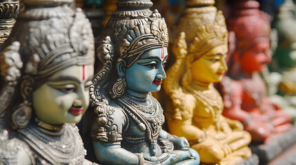 Obraz premium Colorful Hindu Deity Statues Displaying Intricate Cultural Artistry : Generative AI