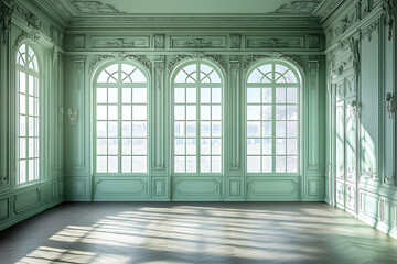 Parisian Elegance A Luxurious Mint Green Room with Sunlit Grace