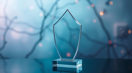 Empty acrylic award design mockup, blank glass trophy mockup. Template for a transparent crystal prize plate.