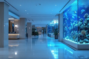 Stunning Underwater Aquarium in a Luxurious Hotel Lobby