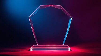 Empty acrylic award design mockup, blank glass trophy mockup. Template for a transparent crystal prize plate.