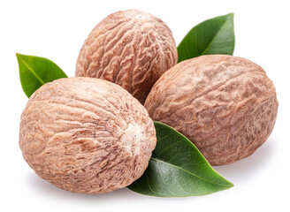 Nutmeg seeds isolated on white background.
