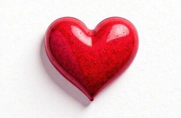 Fototapeta premium Glossy red heart with textured details placed on a white background, symbolizing love, passion, and simplicity for Valentine's Day or romantic themes