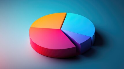 Obraz premium A side view of a D pie chart with segment rotation and a gradient color scheme, illustrating data proportions in a visually engaging manner.