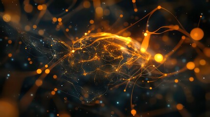 Obraz premium Abstract glowing orange and blue particles forming a nebula-like structure in dark space.