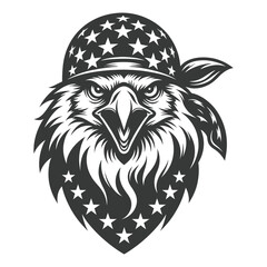 Monochrome illustration of an eagle head with fierce expression, open beak, sharp details, black and white vector art, the wildlife symbol  
