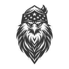 Fototapeta premium Monochrome illustration of an eagle head with fierce expression, open beak, sharp details, black and white vector art, the wildlife symbol 