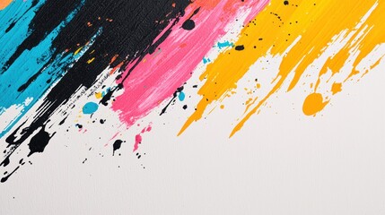 Fototapeta premium Creative paint splashes art studio abstract artwork colorful environment top-down view expression of art