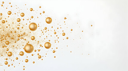 Golden spheres exploding, white background, celebratory event, design element