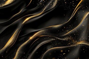 Luxurious black-tie visual features flowing liquid gold accents with subtle holographic highlights, creating a refined atmosphere perfect for elegant text overlay and decoration