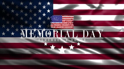 Happy memorial day Animation . Memorial day with American flag waving background. Great for use on Memorial Day event in United States. 4K animated footage.