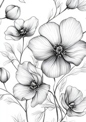 Botanical Flowers Coloring Page