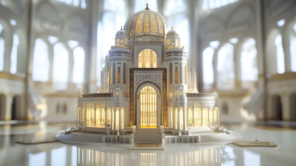 Obraz premium Intricate Architectural Masterpiece with Golden Dome in Bright Sunlit Interior : Generative AI